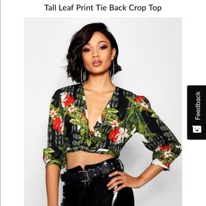 Leaf Print Tie Back Crop Top